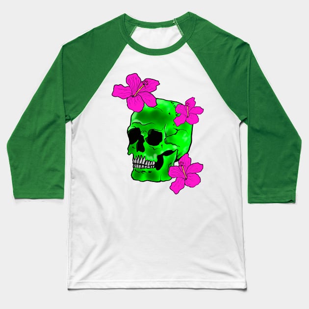 Green skull Baseball T-Shirt by BertanB